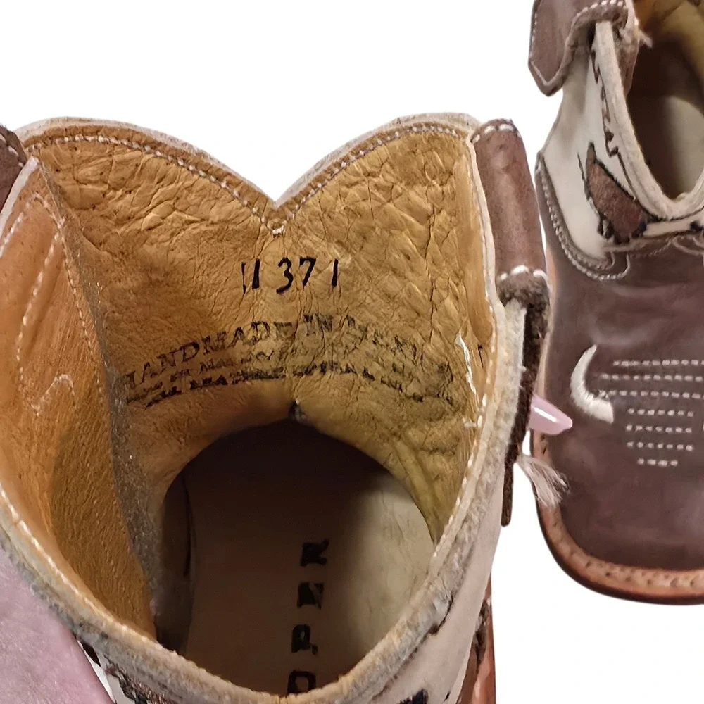 Roper Cowbabies Brown Leather Buffalo Longhorn Western Boots Infant Size 2 11371